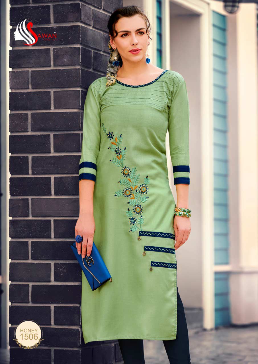 Sawan Honey Vol-15 Rayon Strips Kurti Sawan Honey Vol-15 Rayon Strips Kurti